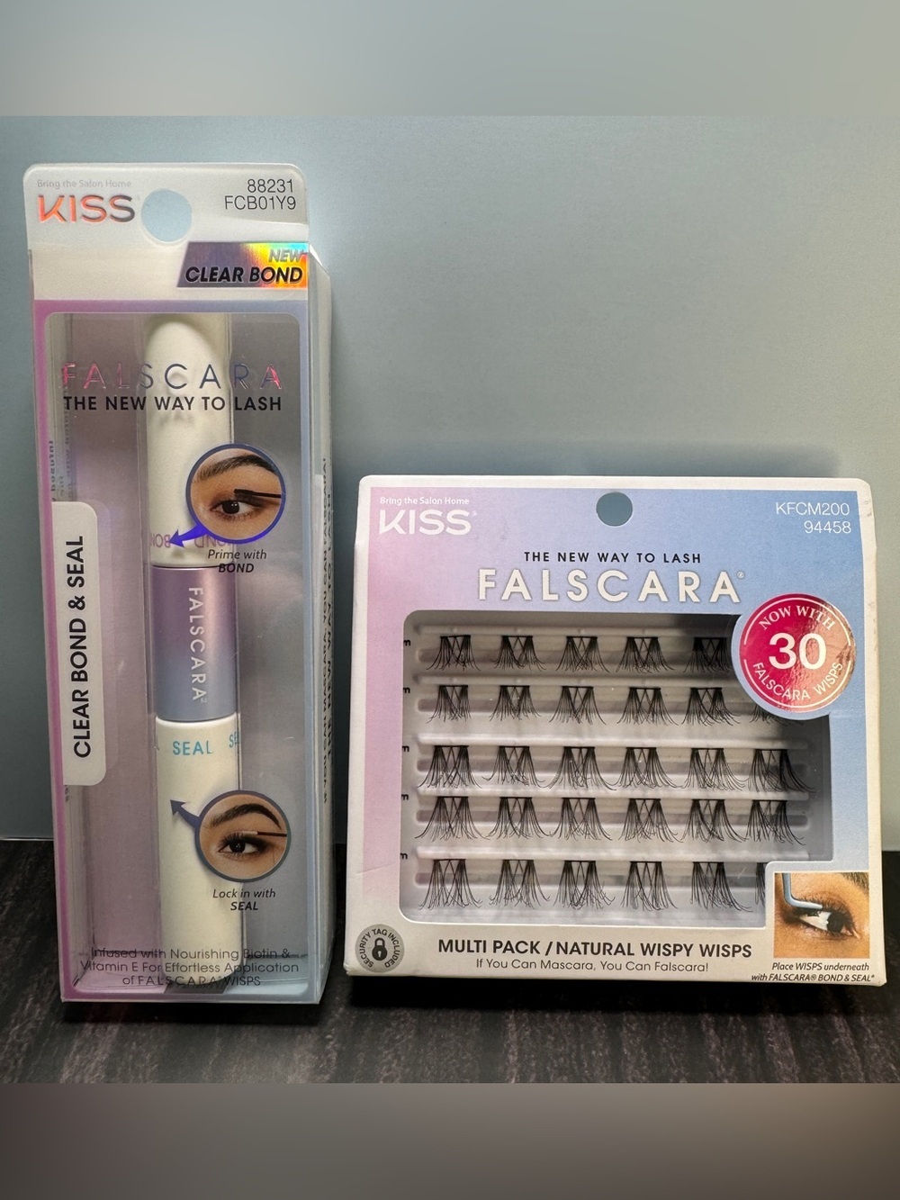 KISS FALSCARA MULTIPACK WISPS 30 Ct & KISS FALSCARA CLEAR BOND AND SEAL 0.15 oz
